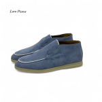 LORO PIANA лоферы высокие замша серые на белой подошве