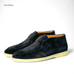 LORO PIANA лоферы высокие замша темно-графитовые на белой подошве