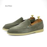 LORO PIANA лоферы замша серо-зеленые