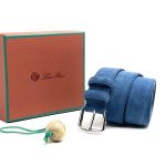 LORO PIANA ремень из замши голубой пряжка классика серебро