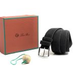 LORO PIANA ремень из замши темно-серый пряжка классика серебро