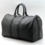 LV дорожная сумка 45 см серая монограмма черная кожа с кожаным плечевым ремнем