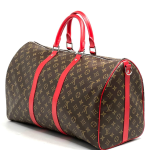 LV дорожная сумка KEEPALL 50 канва коричневая монограмма с отделкой из красной кожи