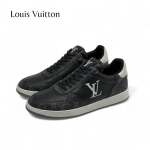 LV кеды черные кожаные большой белый логотип на боку и на язычке