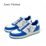 LV кеды сине-белые кожаные большой синий логотип на боку и на язычке