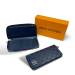 LV кошелек кожа шашка вертикальный синий с вставкой из канвы