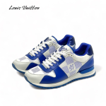 LV кроссовки синяя шашка кожаные белая подошва