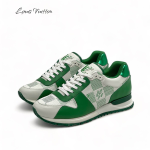 LV кроссовки зеленая шашка кожаные белая подошва