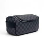 LV несессер круговая молния ручка сбоку канва серая шашка