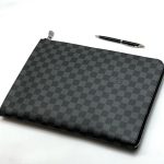 LV папка А4 LUX серая шашка с кожаной вставкой