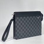 LV папка А5 серая шашка с черной кожей с хлястиком