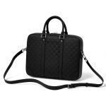 LV портфель с ремнем черная кожа шашка выпуклая рифленая и гладкая кармашек сбоку между кожаными ремнями