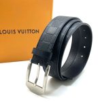 LV ремень брючный кожа шашка черный пряжка классика серебро