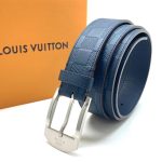 LV ремень брючный кожа тиснение шашка синий пряжка серебро