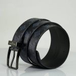 LV ремень черный того с синей монограммой классическая пряжка черный глянец