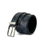 LV ремень черный того с синей монограммой классическая пряжка серебро