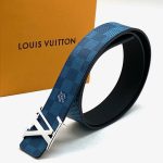 LV ремень двухсторонний синий в новую шашку-черный гладкая кожа пряжка LV серебро