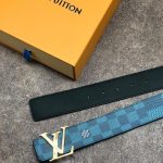 LV ремень двухсторонний синий в новую шашку-черный гладкая кожа пряжка LV золото