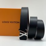 LV ремень гладкая кожа черно-коричневый пряжка LV серебро