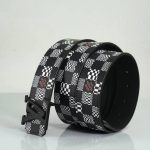 LV ремень канва черный белая шашка пряжка LV черная матовая