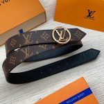 LV ремень коричневая монограмма круглая пряжка золото