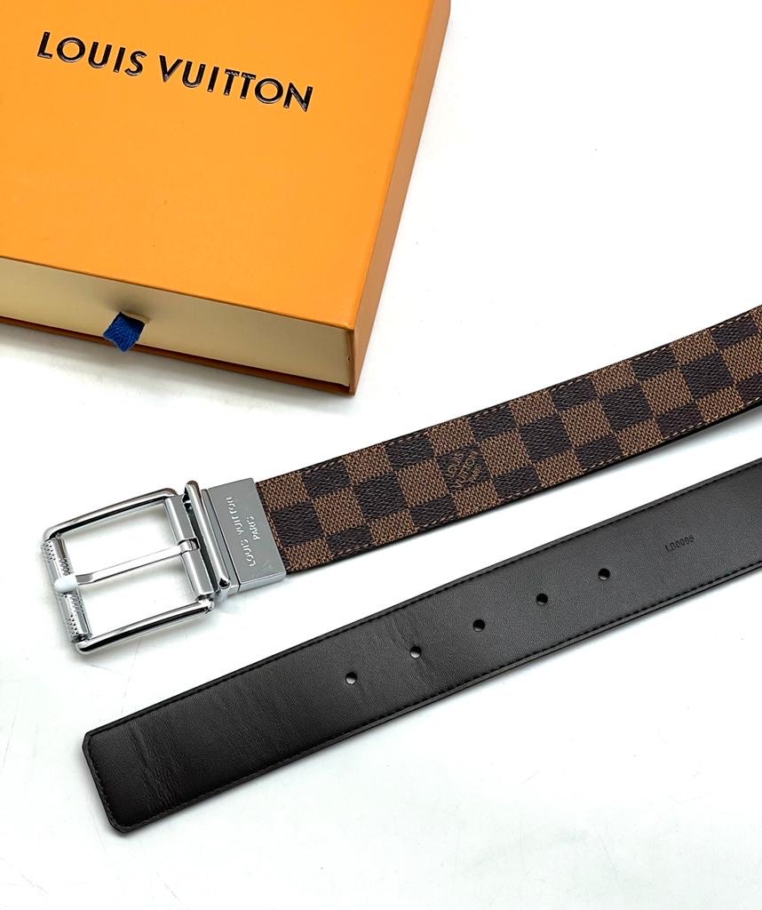 lv-remen-korichnevaya-shashka-pryazhka-klassika-serebro.jpg LV ремень коричневая шашка пряжка классика серебро — изображение 1