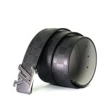 LV ремень кожа шашка черно-серый гладкий пряжка LV черная с серебряной рамкой