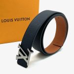 LV ремень кожа того черно-коричневый двухсторонний пряжка LV черный глянец