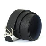 LV ремень кожа Togo черно-синий пряжка LV серебро