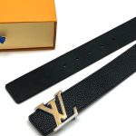 LV ремень кожа Togo черный пряжка LV золото полосатая