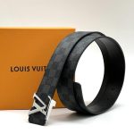 LV ремень серая шашка врезная пряжка "LV" серебро