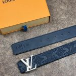 LV ремень синий кожа с тиснением нового узора монограмм пряжка LV серебро
