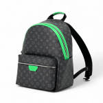 LV Рюкзак Discovery канва в серую монограмму с боковыми карманами и с кожаными салатовыми вставками