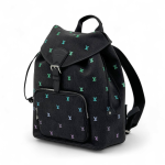 LV рюкзак джинсовый черного цвета с клапаном и эмблемами разных цветов