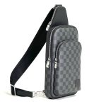 LV слинг канва серая шашка с большим передним карманом и кожаной нашивкой