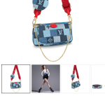 LV сумка Multi Pochette 3 в 1 джинсовая крупная шашка голубая красный ремень