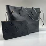 LV сумка NEVERFULL MM черная кожа того с крупным тиснением монограммы