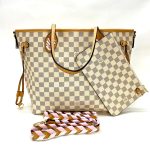 LV сумка NEVERFULL MM кремовая канва в серую шашку