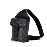 LV сумка - слинг SAUMUR канва монограмм серая маленькая с пряжкой