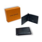 LV зажим 4 визитки Черная кожа ЭПИ