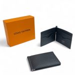 LV зажим 4 визитки черная кожа тайга