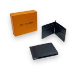 LV зажим 4 визитки черная кожа тиснение в шашку