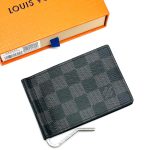 LV зажим 4 визитки серая шашка