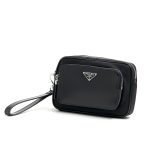 PRADA борсетка черная нейлоновая с кожаным карманом на молнии
