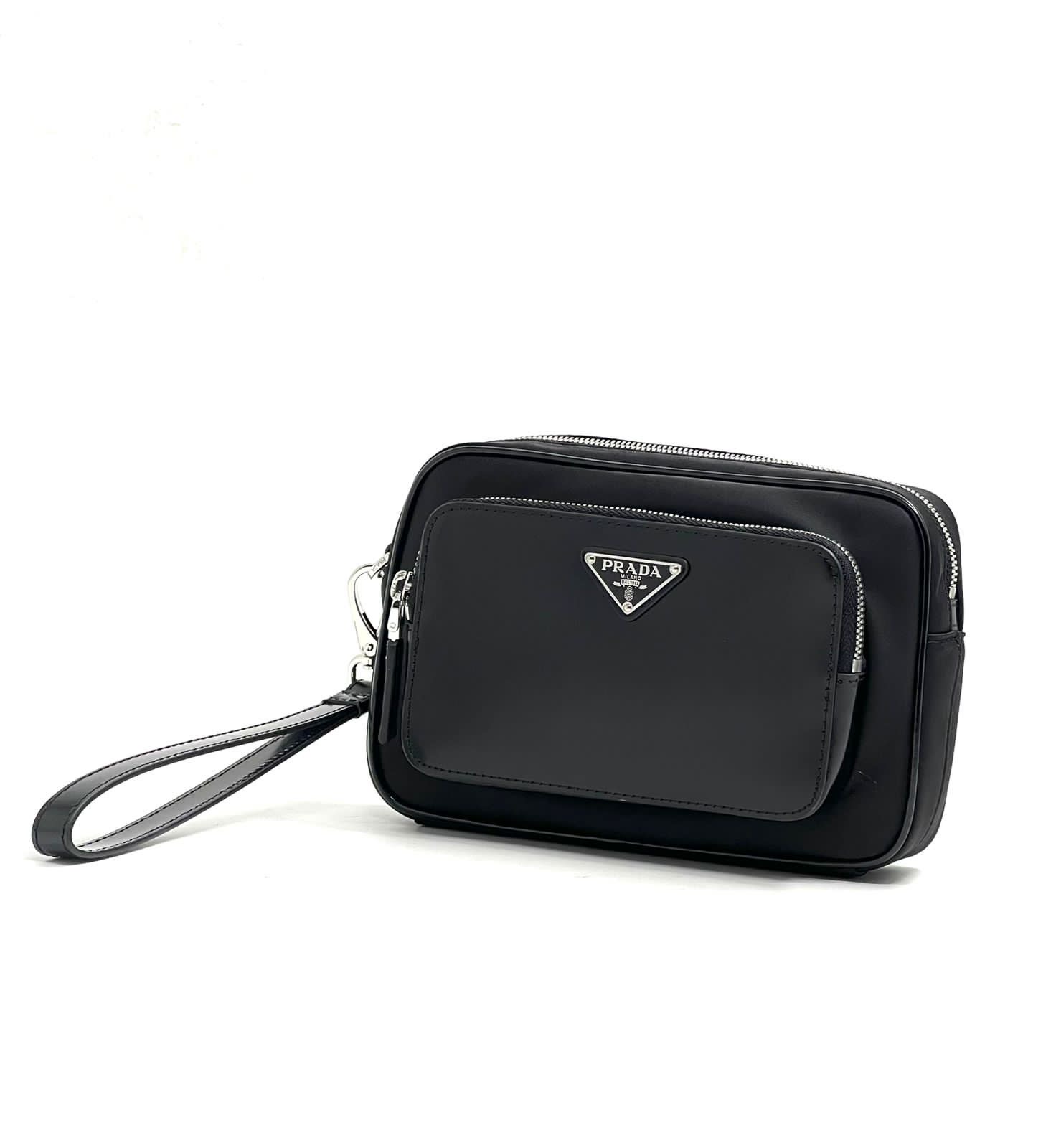 prada-borsetka-chernaya-nejlonovaya-s-kozhanym-karmanom-na-molnii.jpg PRADA борсетка черная нейлоновая с кожаным карманом на молнии — изображение 1