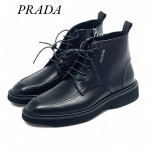 PRADA ботинки высокие из черной кожи на шнуровке с молнией сбоку