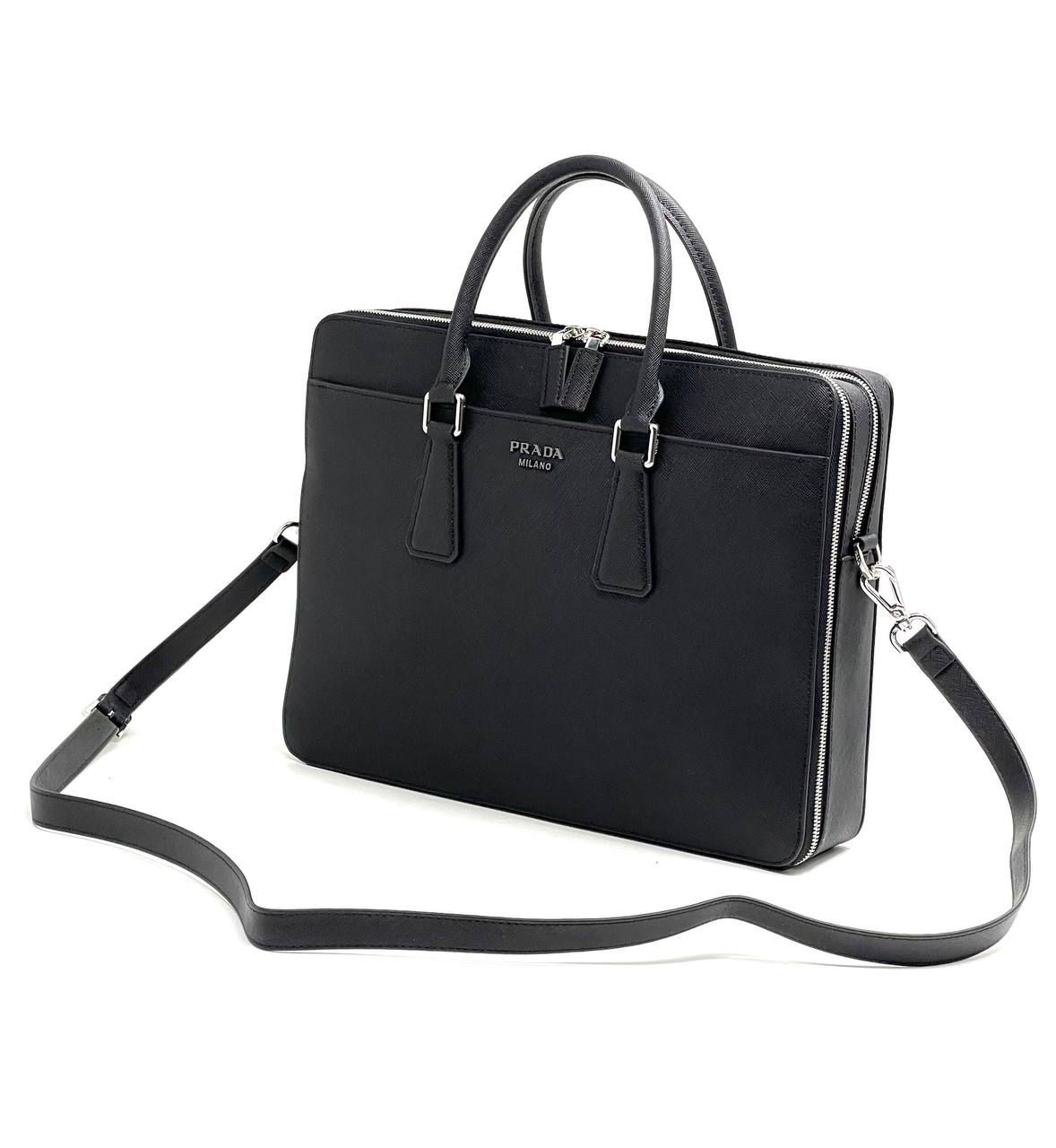 prada-portfel-kozha-sofyano-chernyj-furnitura-serebro-s-dvumya-otdeleniyami.png PRADA портфель кожа софьяно черный фурнитура серебро с двумя отделениями — изображение 1