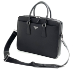 PRADA портфель кожа софьяно мягкий черный с двумя молниями