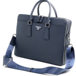 PRADA портфель кожа софьяно мягкий синий с двумя молниями