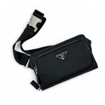 PRADA поясная сумка кожа эпсон черная с логотипом на двух молниях